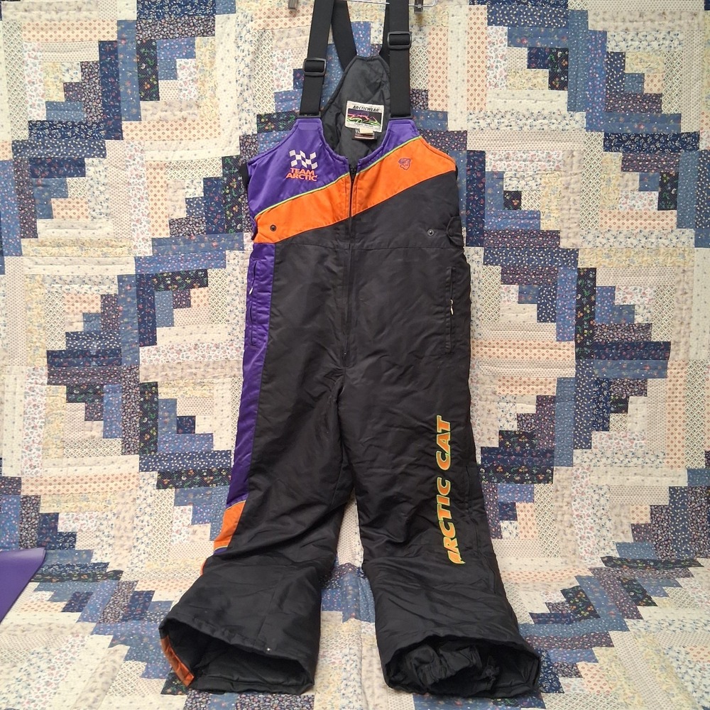 Vintage 90s Team Arctic Cat Snowmobile Bibs Arcticwear Purple Orange Sno Pro Med
